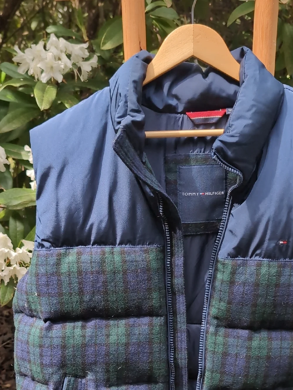 Tommy Hilfiger Navy & Green Plaid Puffer Vest